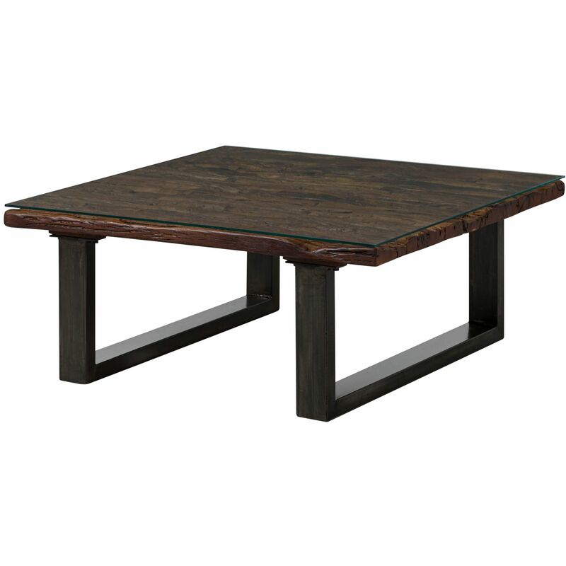foto del prodotto tavolino da salotto in legno riciclato ferro 100x100x42 laccato marrone sevilla 28