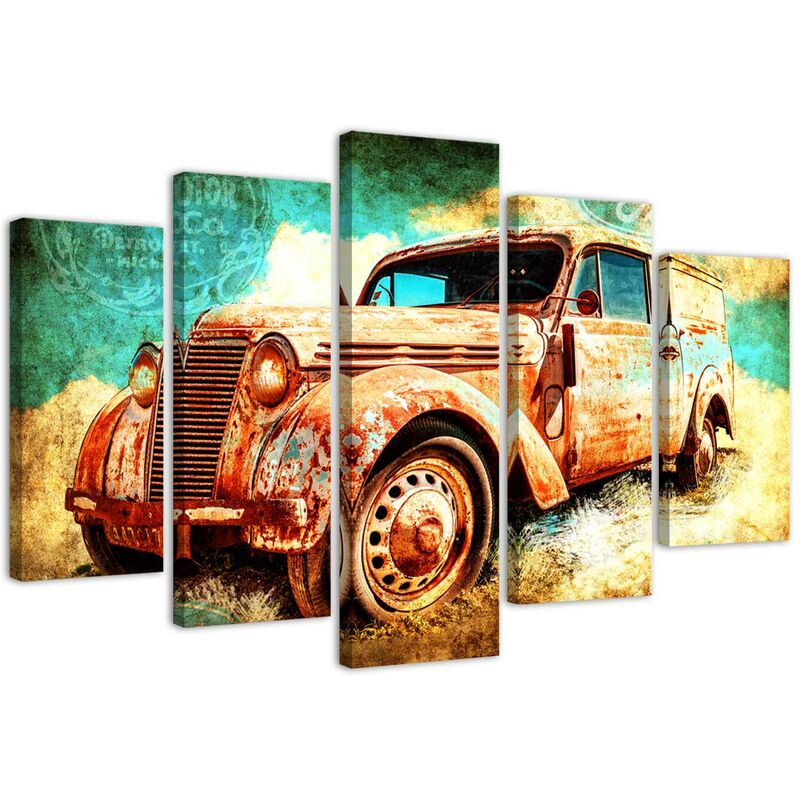 foto del prodotto gbshop quadri quadro 5 pezzi stampa su tela auto retro vintage 200x100