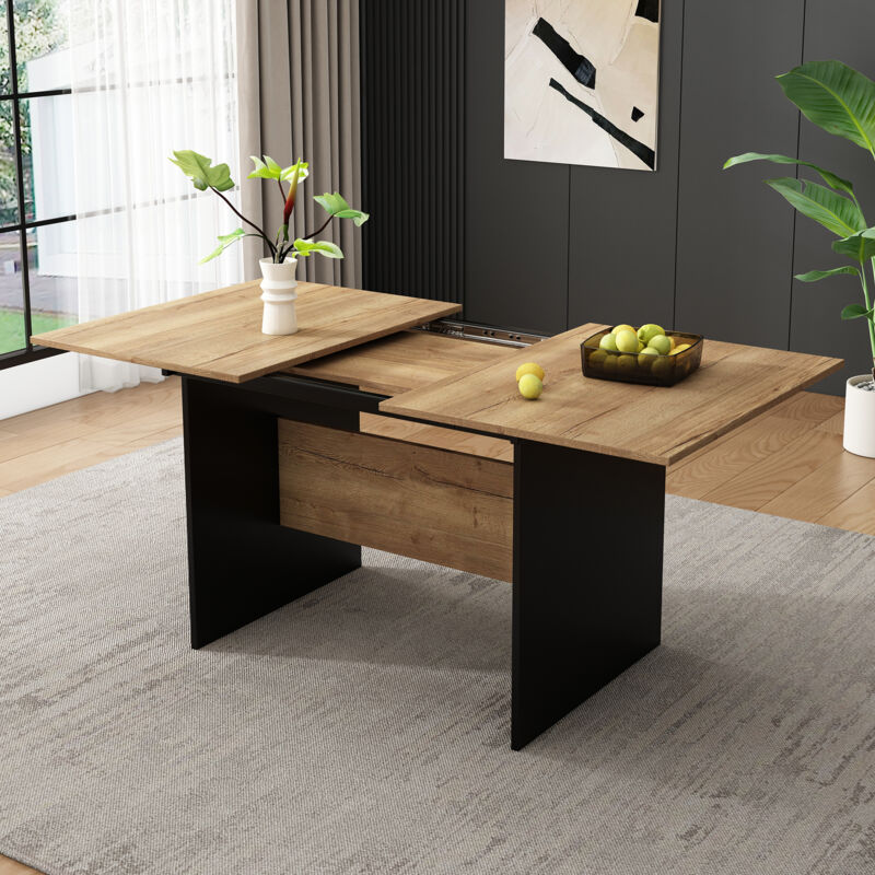 foto del prodotto tavolo da pranzo allungabile in legno per 4 6 persone, pannello rimovibile, tavolo rettangolare con venature del legno, naturale 140 180 cm