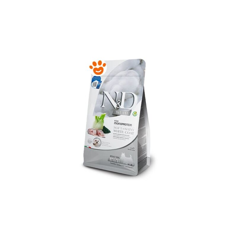 foto del prodotto dog n d white adult mini spigola dog n d white adult mini spigola sacco da 5 kg farmina