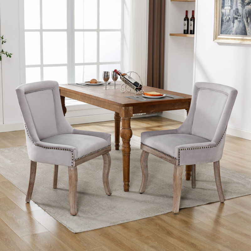 foto del prodotto okwish lussuosa sedia da sala da pranzo sedia da cucina, sedia da soggiorno, 2 pezzi , sedia imbottita con finiture a chiodi, gambe in legno