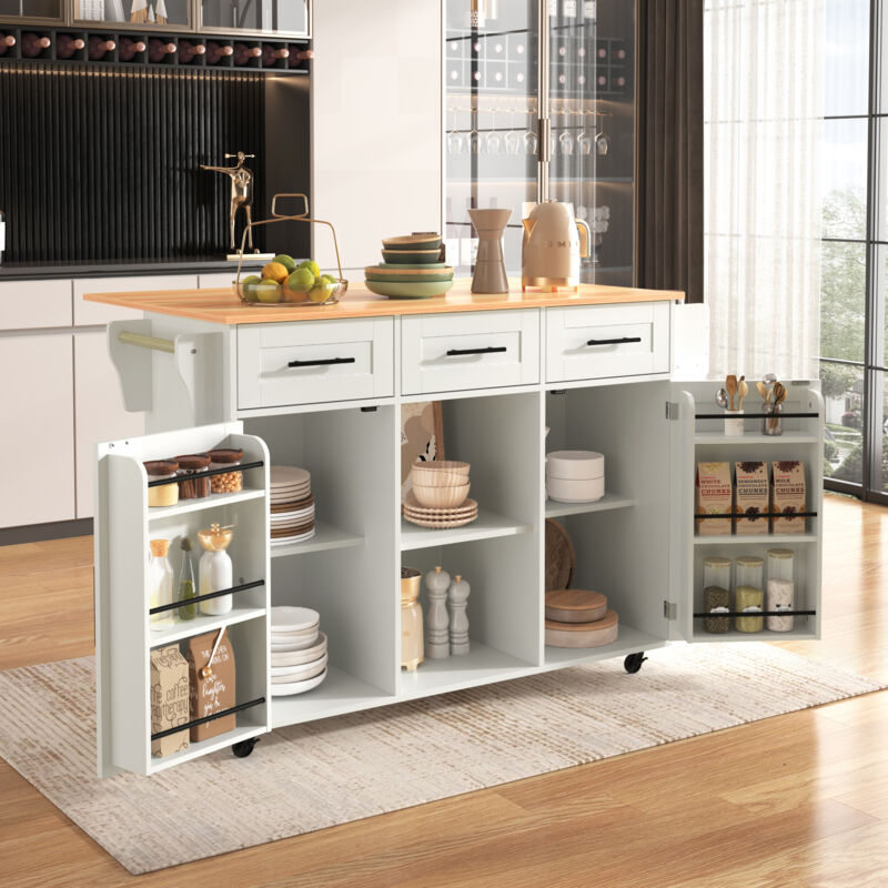 foto del prodotto okwish credenza server grande 139 x 46 71 x 91,5 cm, corpo bianco piano di lavoro con venature del legno massiccio, piano di lavoro pieghevole,
