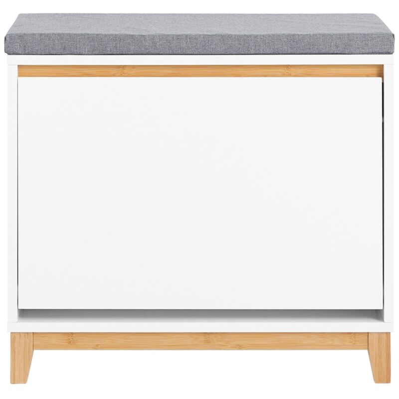 foto del prodotto scarpiera con ribalta scarpiera con panca imbottita, scarpiera salvaspazio, mobile da ingresso, bianco naturale, 60x34x55 cm fsr191 wn sobuy