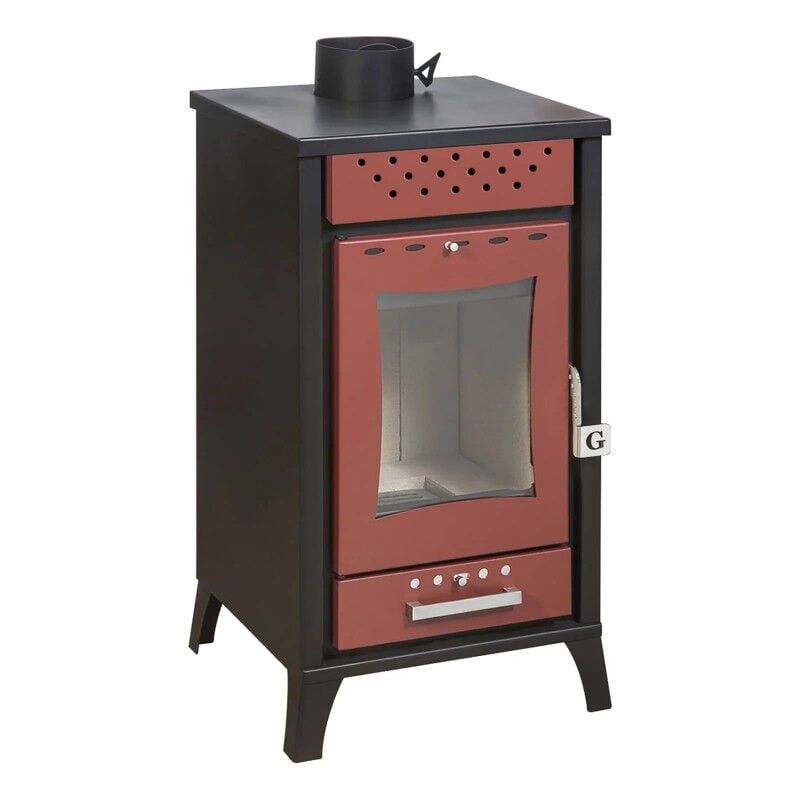 foto del prodotto divina fire stufa a legna olga rossa potenza 15 kw l45,5xp48,5xh91