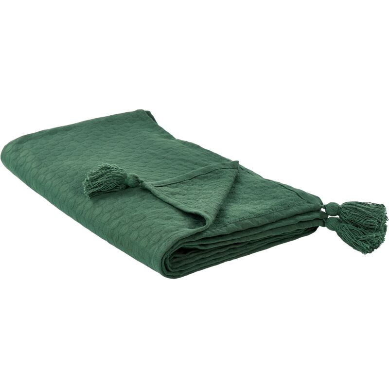 foto del prodotto copriletto con frange cotone decorativo 220 x 200 cm verde lindula
