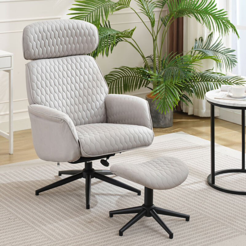 foto del prodotto yoleo poltrona relax moderna girevole a 360 , sedia da ufficio con poggiapiedi, schienale e poggiatesta regolabili, sedia occasionale, 50x51x107