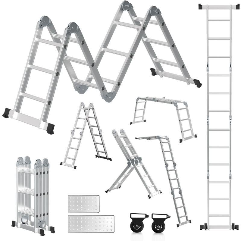 immagine 0 del prodotto hengda scala multifunzione in alluminio,scala multiuso 360cm, scala pieghevole 6 in 1 con 2 ruote e piattaforma, scala multiuso pieghevole 4 x 3