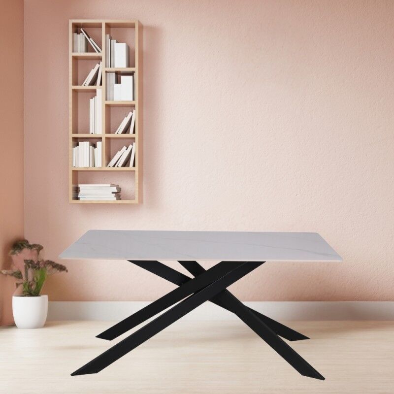 foto del prodotto tavolo rettangolare con piano ceramica effetto marmo bianco lucido star