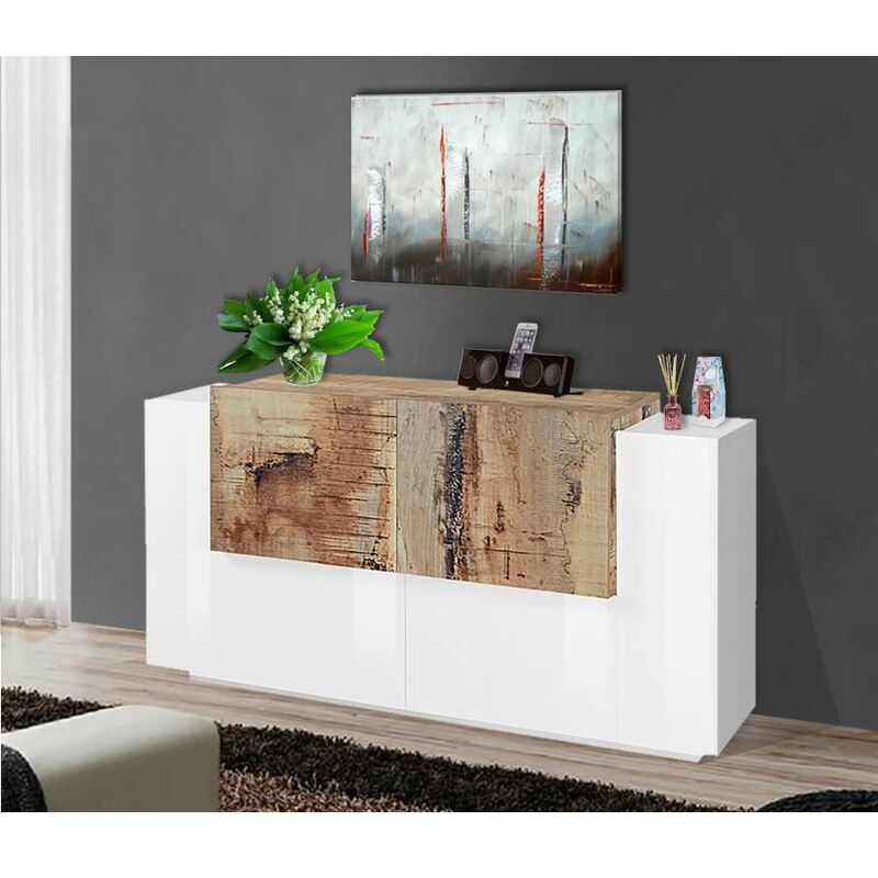 foto del prodotto credenza new corona moderna 2 ante battenti 2 ante battente bianco acero pereira