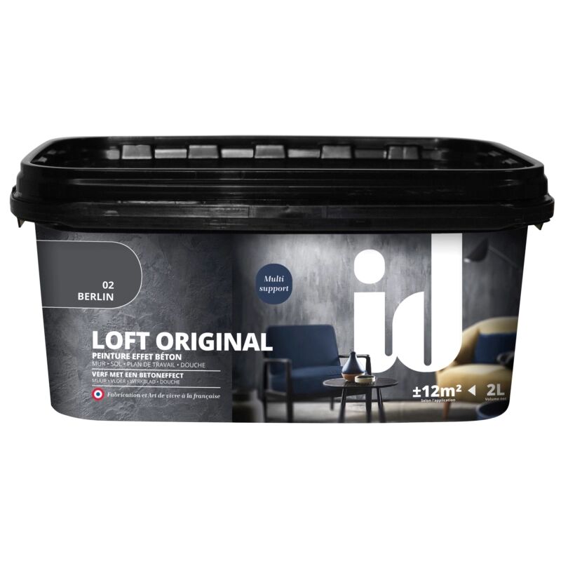foto del prodotto id paris vernice pittura decorativa loft original effetto cemento, colore nero 2 lt