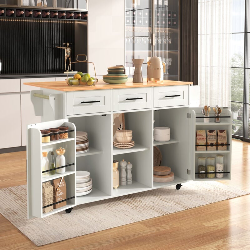 foto del prodotto redom credenza server grande 139 x 46 71 x 91,5 cm, corpo bianco piano di lavoro con venature del legno massiccio, piano di lavoro pieghevole,