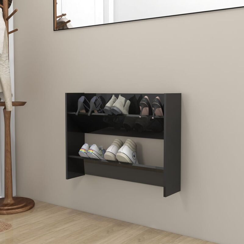 foto del prodotto furniture limited scarpiera a muro nero lucido 80x18x60 cm in