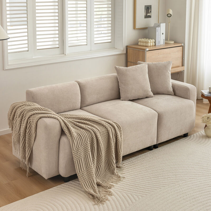 foto del prodotto divani dritti 3 posti 211x67x71cm, soggiorno camera da letto appartamento, tessuto ciniglia, marrone chiaro