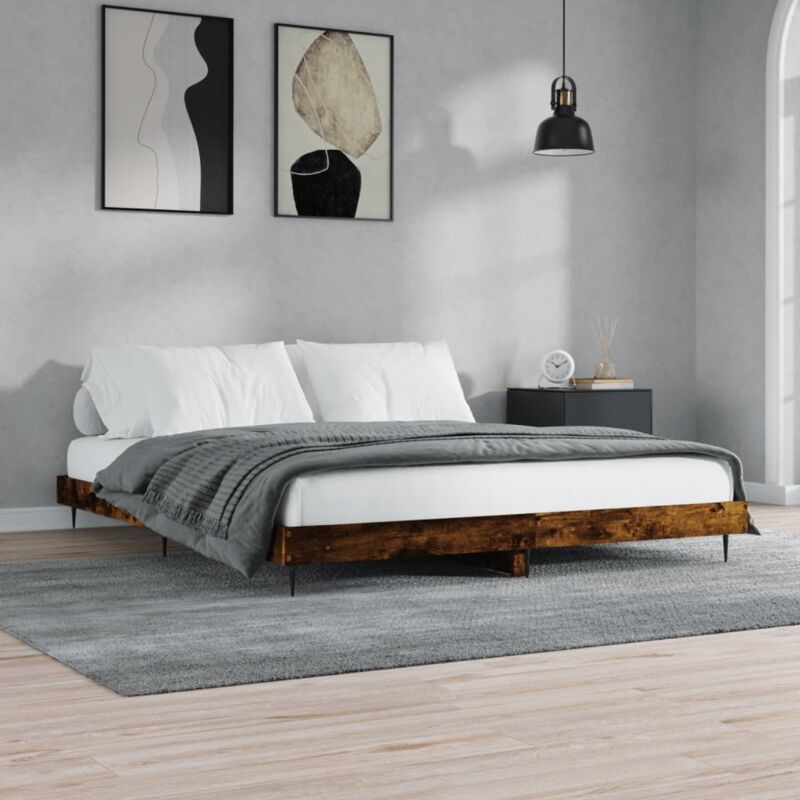 foto del prodotto vidaxl giroletto senza materasso rovere fumo 200x200 cm in truciolato