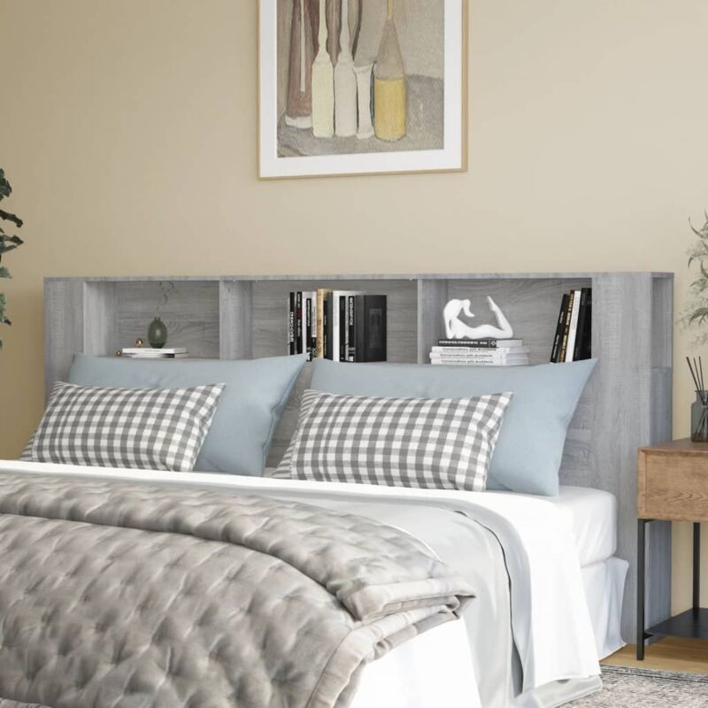 foto del prodotto furniture limited testiera con scomparti grigio sonoma
