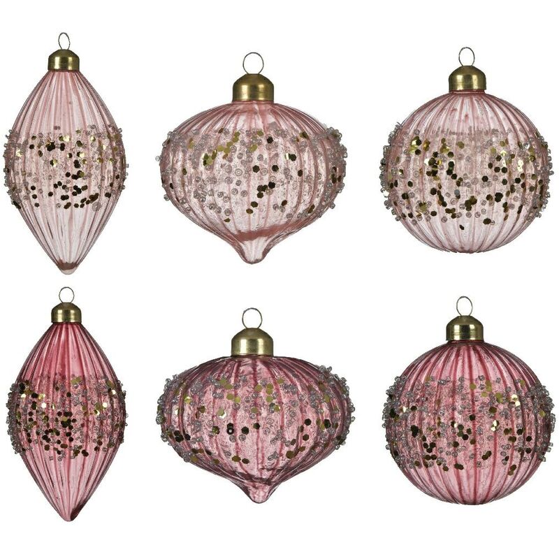 foto del prodotto pallina di natale decoris vetro glitterato rosa 8cm assoriti