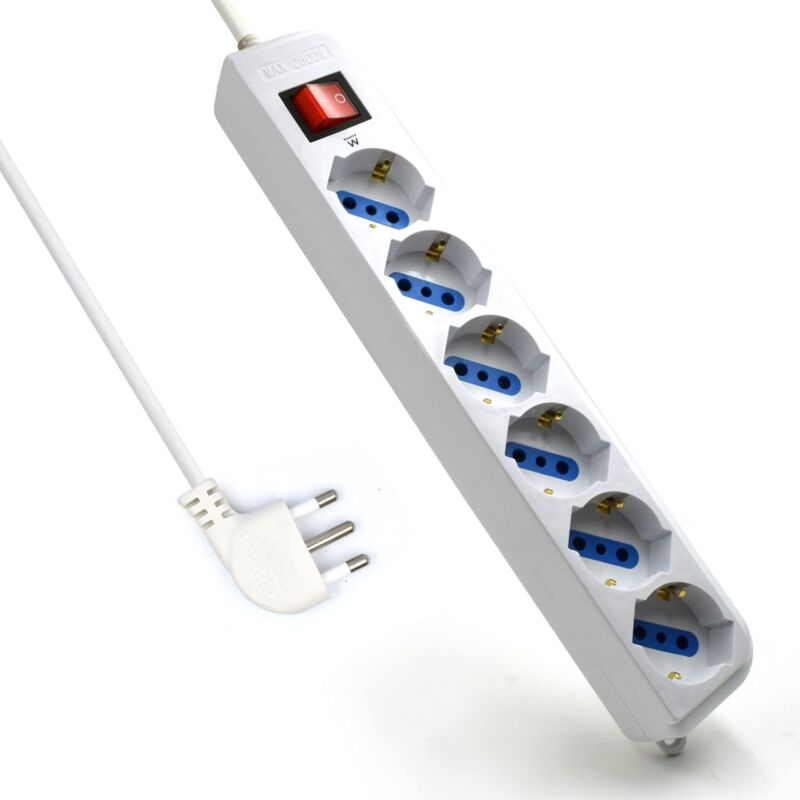 foto del prodotto ewent multipresa a 6 posti, ciabatta elettrica con 6 prese italiane 10a e schuko tedesche spina italiana 10a potenza 250v 2500w cavo da 1,5