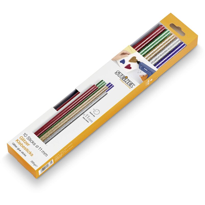 immagine 0 del prodotto stick di colla glitterata 11 mm, 10 stick, 200 g, 200 mm di lunghezza, colla a caldo colorata in 5 colori diversi steinel