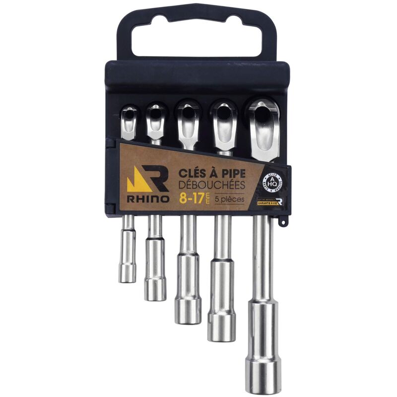 foto del prodotto rhino chiavi tubolari e tubolari, set di 5 chiavi tubolari diametro 8 17 mm impronta 6 12 esagonale realizzato in acciaio cromo vanadium 