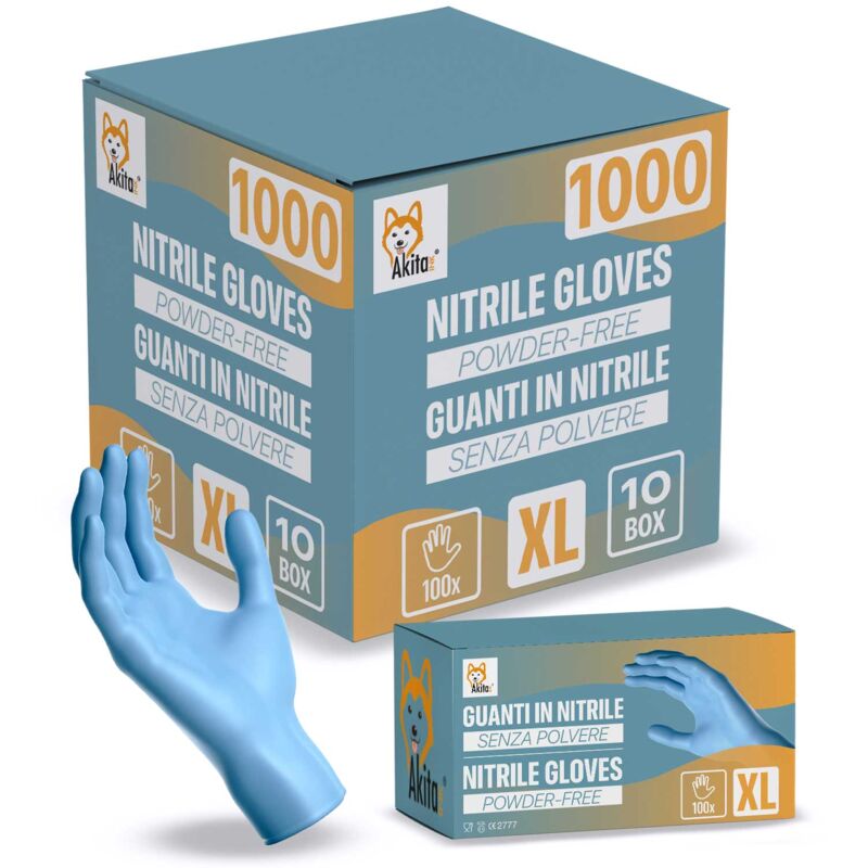 foto del prodotto akitaink guanti in nitrile senza polvere per ambiti medici e alimentari 1000 blu tg, xl