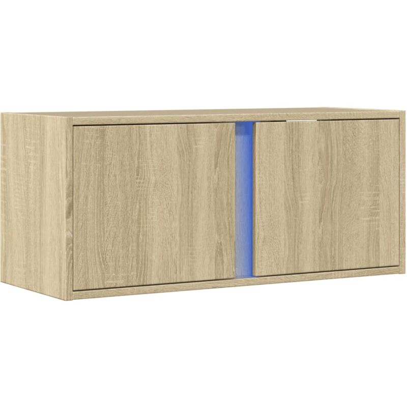 foto del prodotto mobile tv multimediale scaffale tv credenza tv sala da pranzo soggiorno camera da letto a parete con luci led rovere sonoma 80 x 31 x 35 cm marrone