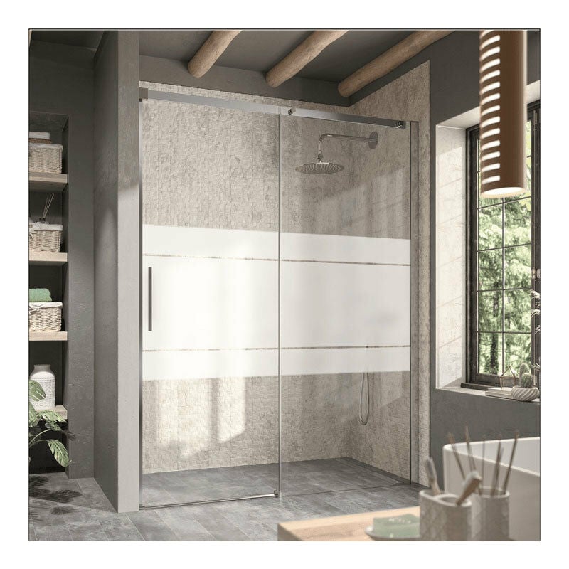 foto del prodotto kassandra porta doccia fissa porta scorrevole luna vetro serigrafato 160 cm