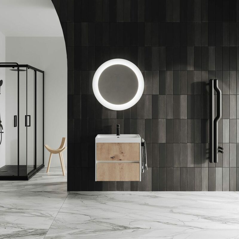 foto del prodotto kiamami valentina mobile bagno sospeso 60cm 2 cassetti rovere oro cannettato cortina