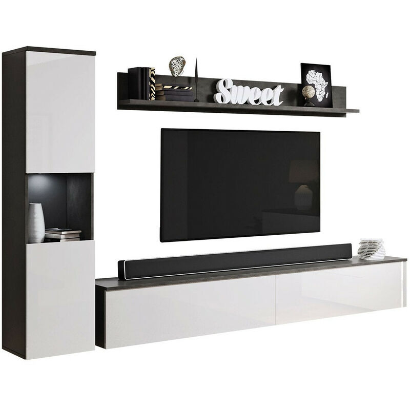 foto del prodotto mobilier1 set mobili soggiorno sarasota 130, grigio scuro bianco lucido