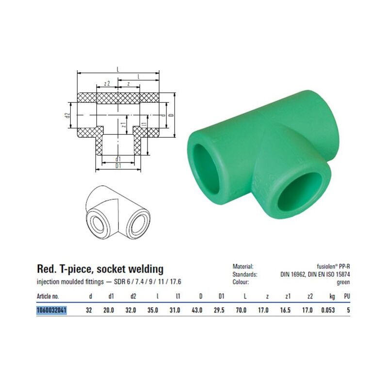 foto del prodotto tee ridotto fusiotherm 32x20x32 mm 1060032041