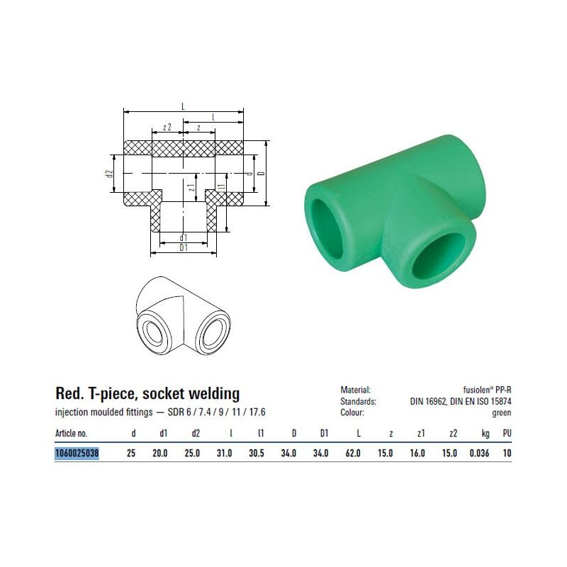 foto del prodotto tee ridotto fusiotherm 25x20x25 mm 1060025038