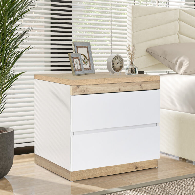 immagine 0 del prodotto comodino classico, comodino con 2 cassetti, comodino, contenitore per camera da letto, bianco legno, 55 x 40 x 55 cm