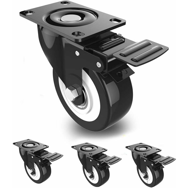 foto del prodotto ruote girevoli da 50 mm con freno, 4 ruote girevoli per mobili trasporto, ruote per mobili, ruote per carichi pesanti, capacit di carico totale 300