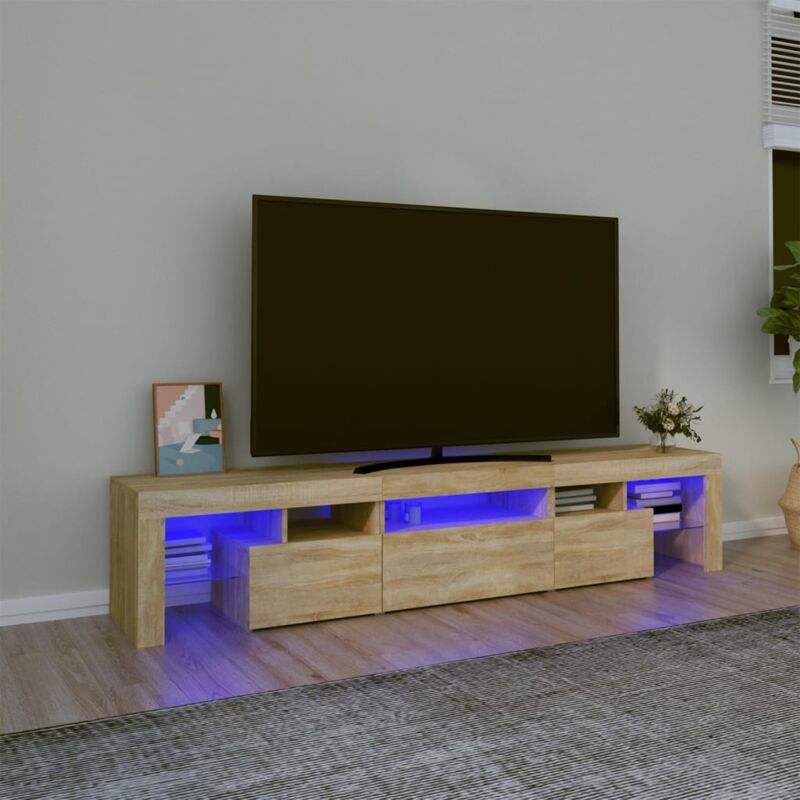 foto del prodotto prolenta premium furniture limited mobile porta tv con luci led rovere sonoma