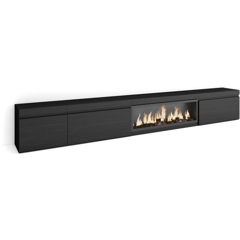 foto del prodotto mobile tv soggiorno, ampio spazio a disposizione, 317x45x35 cm, camino elettrico xxl, stile moderno, nero skraut home