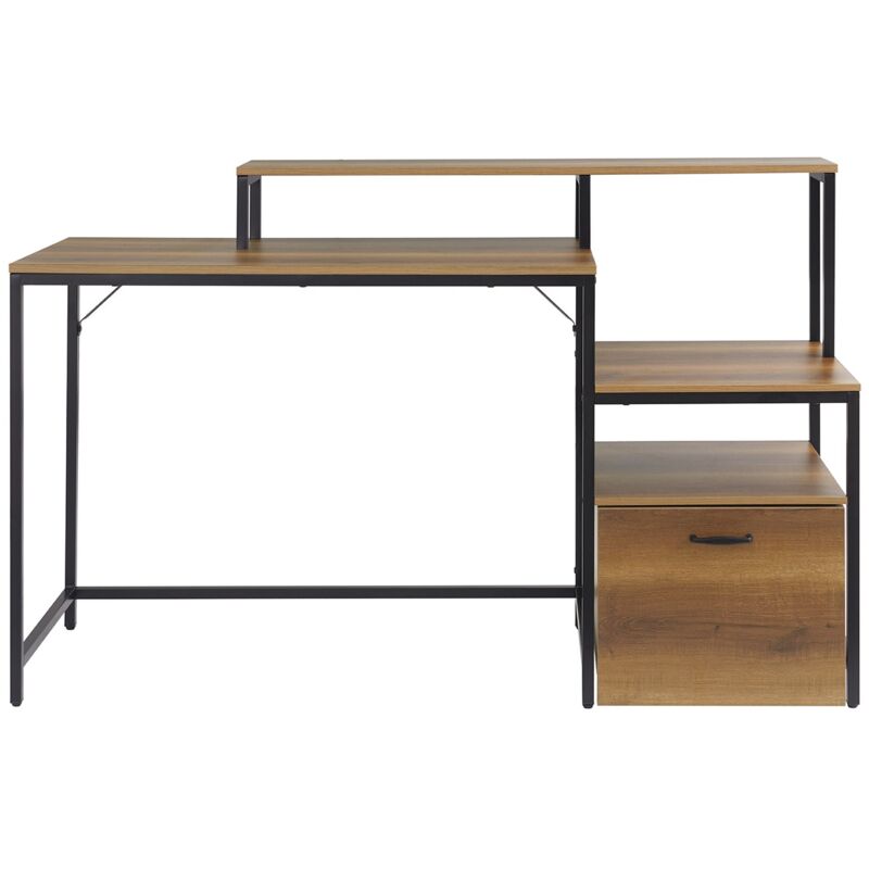 foto del prodotto scrivania multifunzionale con cassetto tavolo da lavoro con ripiani naturale 143x50x90 cm fwt103 pf sobuy