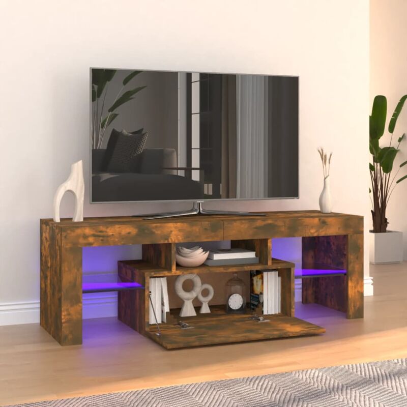 foto del prodotto vidaxl mobile porta tv con luci led rovere fumo 120x35x40 cm