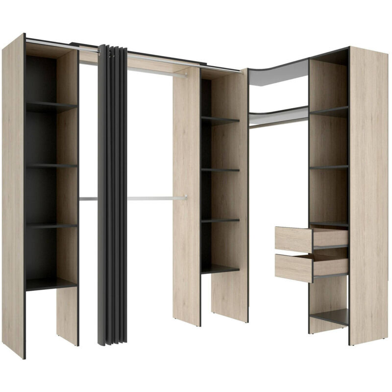 foto del prodotto guardaroba grande bestone, mobile camera da letto, cabina armadio portabiti, armadio appendiabiti, 234x141 h205 cm, antracite e rovere dmora