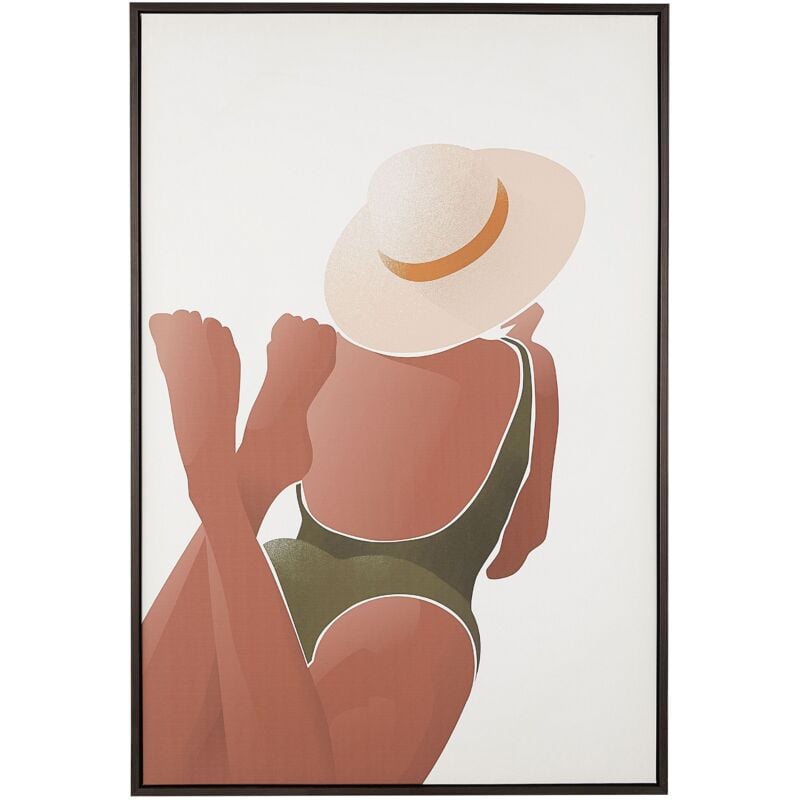 foto del prodotto quadro su tela incorniciato stampa donna marrone e bianco 63 x 93 cm feltrina