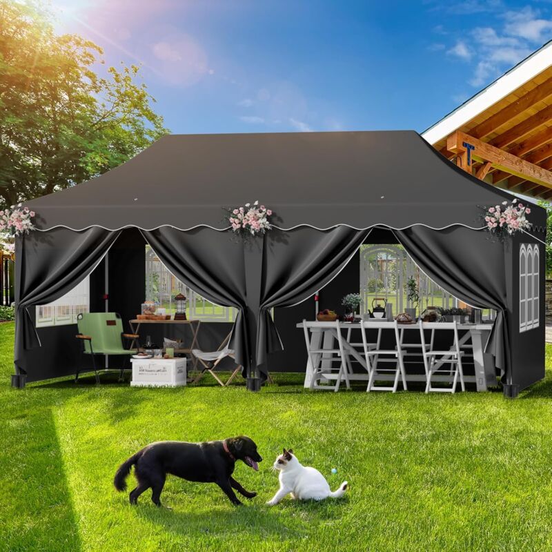 foto del prodotto gazebo da giardino 3x6m, tenda da giardino, tenda per ricevimenti, pieghevole impermeabile con 6 pareti laterali, per feste festival campeggio, bianco