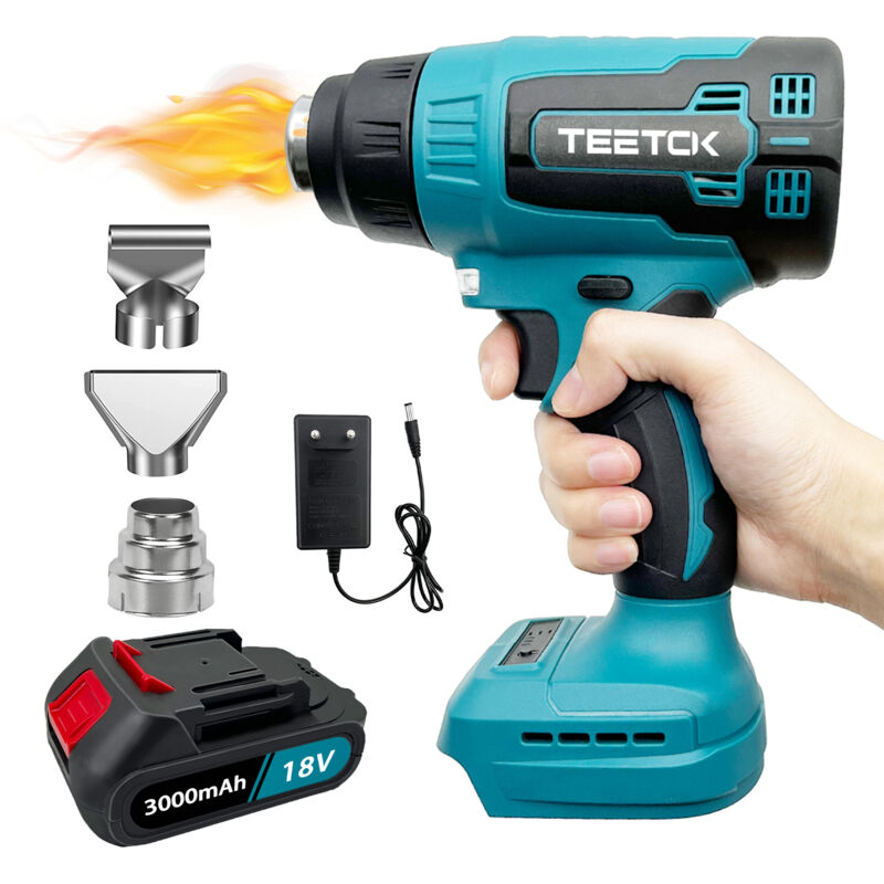 foto del prodotto teetok pistole termiche, pistola termica elettrica senza fili,compatibile con la batteria makita, con 3 ugelli, pistola ad aria calda con manico, 