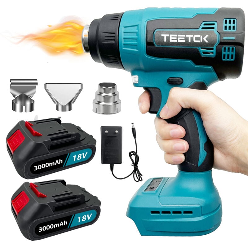 foto del prodotto teetok pistole termiche, pistola termica elettrica senza fili, compatibile con la batteria makita, con 3 ugelli, pistola ad aria calda con manico,
