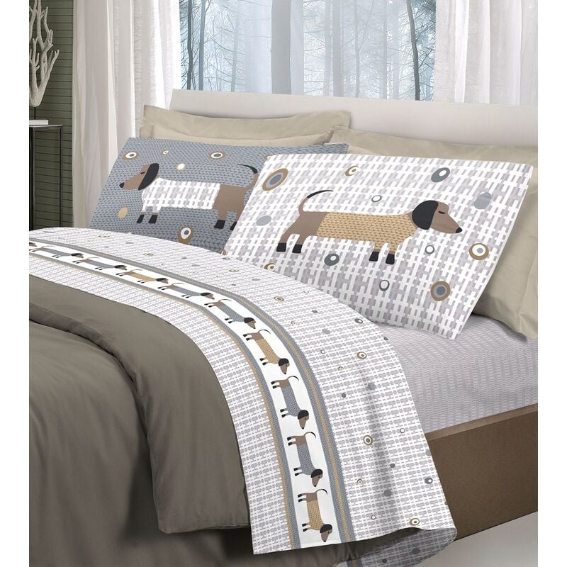 foto del prodotto il gruppone completo letto con stampa fotografica bassotti 100 cotone 3 misure parure beige piazza e mezza
