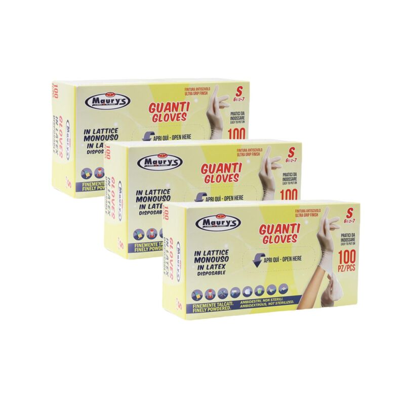 immagine 0 del prodotto kit set 3 pz maury s guanti in lattice in confezione da 100 pezzi taglia s