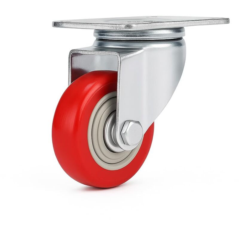 foto del prodotto set ruote girevoli 75 mm rotelle silenziose piroettanti in poliuretano rosse, per carrello,mobili,elettrodomestici, banchi da lavoro
