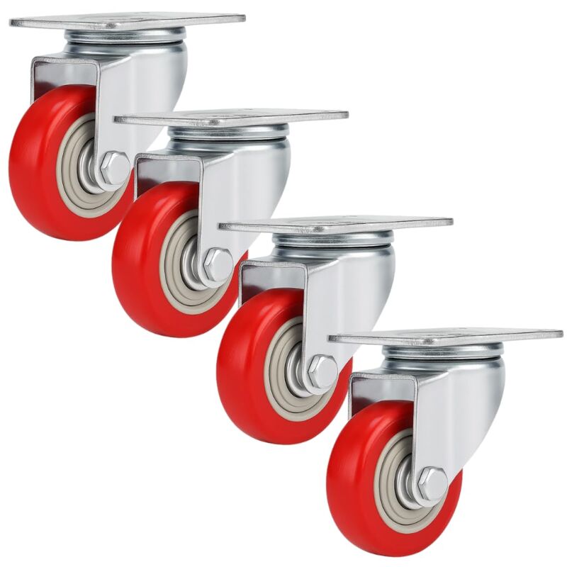 foto del prodotto set ruote girevoli 75 mm rotelle silenziose piroettanti in poliuretano rosse, per carrello,mobili,elettrodomestici, banchi da lavoro