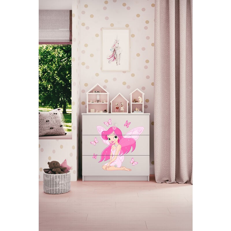 foto del prodotto les tendances kocot kids babydream cassettiera a 3 cassetti la fata farfalla bianco