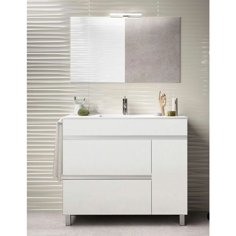immagine 0 del prodotto set da bagno caprera 2 cassetti e una porta 7 colori diversi 15 misure include mobile, lavabo e specchio bianco lucido 50x40cm