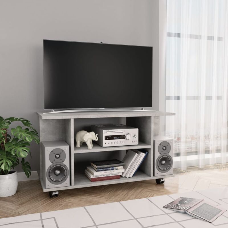 foto del prodotto lling furniture limited mobile tv con ruote grigio cemento 80x40x45