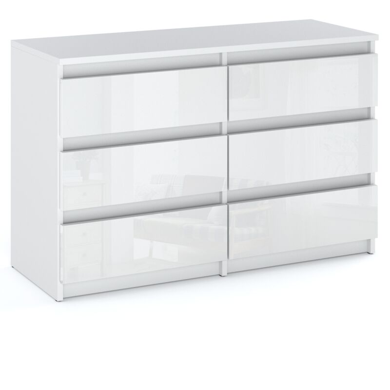 foto del prodotto cassettiera bianca lucida con 6 cassetti, supporto tv, credenza per mobili da soggiorno, 100 cm