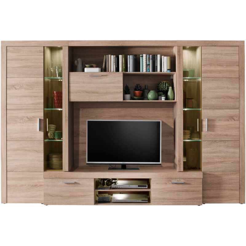 foto del prodotto les tendances grande composizione tv con illuminazione decorativa in rovere naturale l291 cm mondeo